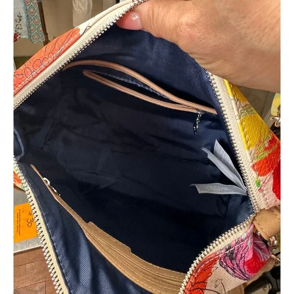 Desigual NWOT Reversible Tote Bag Set Large Floral Tan Pouch Bohemian Chic Art - Picture 10 of 14